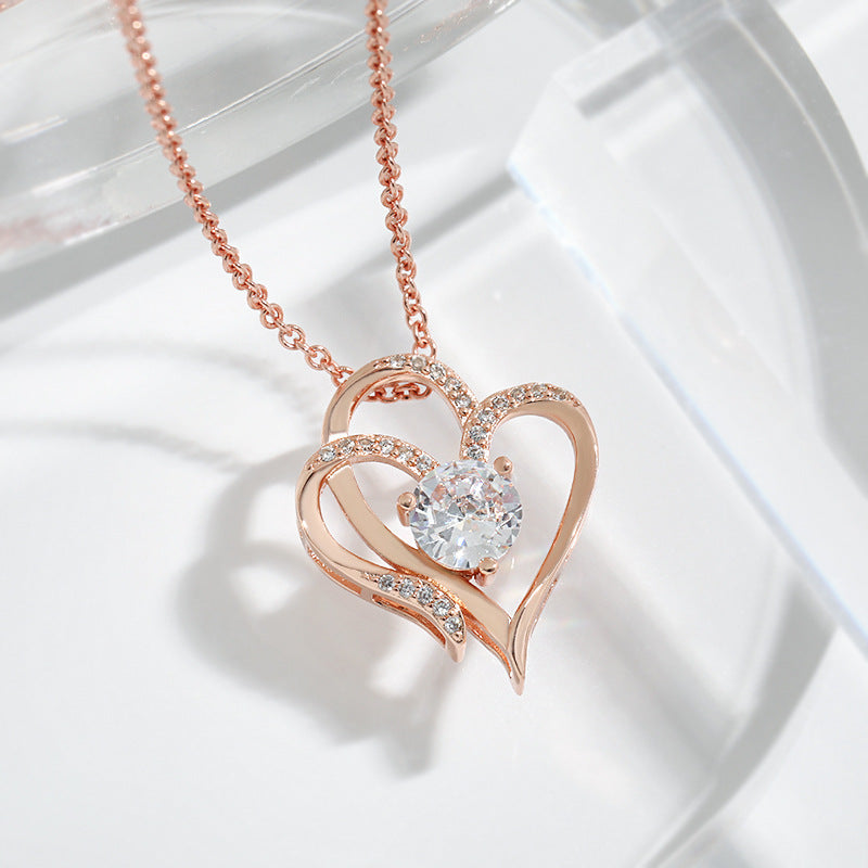 Zircon Double Love Necklace With Rhinestones Ins Personalized Heart-shaped Necklace Clavicle Chain Jewelry For Women Valentine's Day