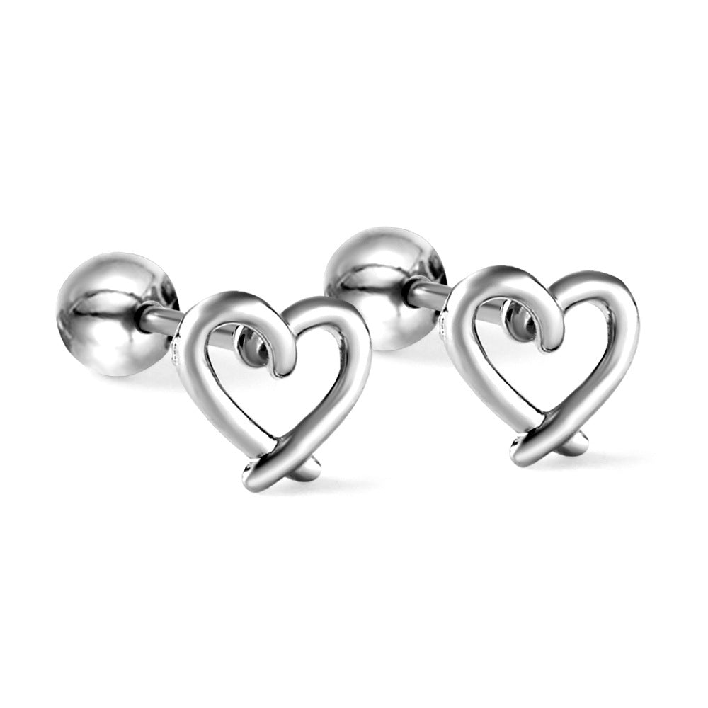 Love Heart Stud Earrings High Sense Minority Simple Hollow Jeweled Stainless Steel Earrings